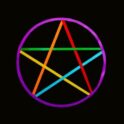 Colorful geometric pentagram design on a black backdrop, perfect for modern and abstract artwork.